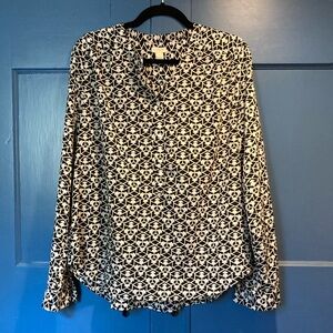 J. Crew Black and White Graphic Blouse with Mandarin Collar